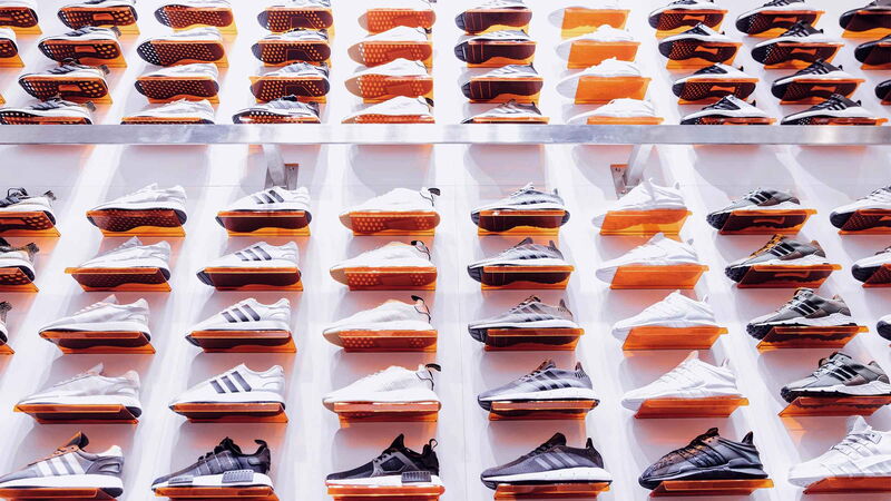 Training shoes on display in a shop